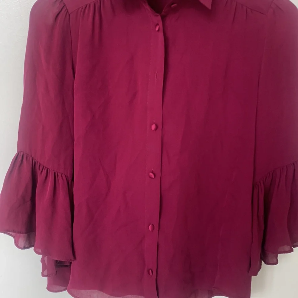 ALICE + OLIVIA 'Currant' Purple 100% Silk Top with Neck Tie Blouse Size XS - Picture 8 of 16
